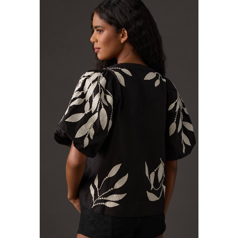 Anthropologie Embroidered Puff Sleeve Blouse Size L - Picture 5 of 15